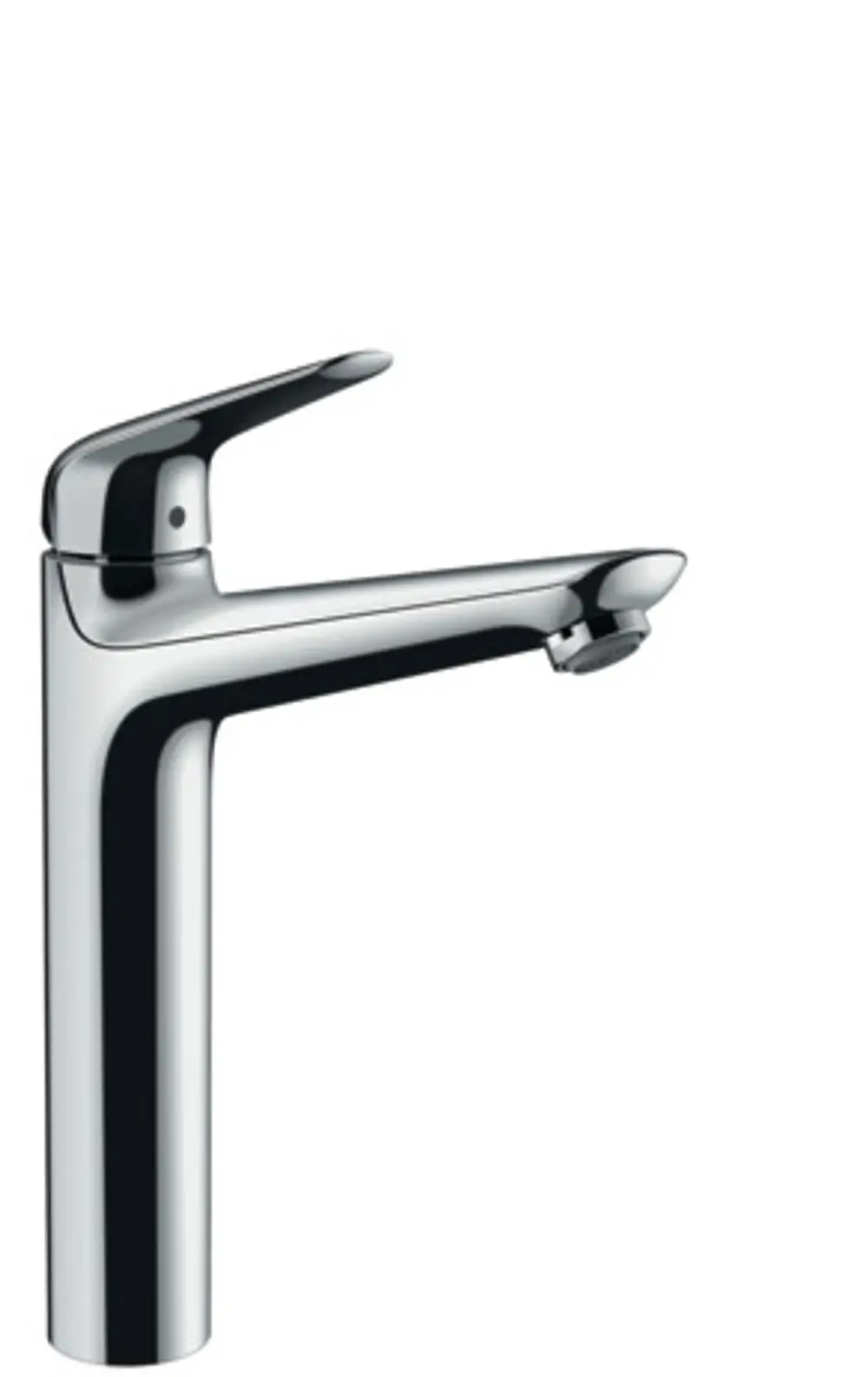 Hansgrohe Waschbeckenarmatur in Chrom mit einem beweglichen Hebel zur Wasserregulierung und einer integrierten Ablaufgarnitur.